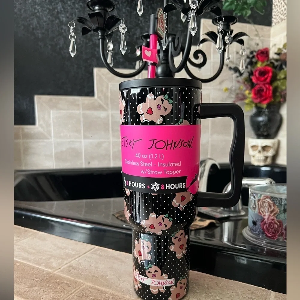 🤍🖤 Betsey Johnson 40oz Insulated Stainless Steel gingerbread Tumbler - NWT🤍🖤